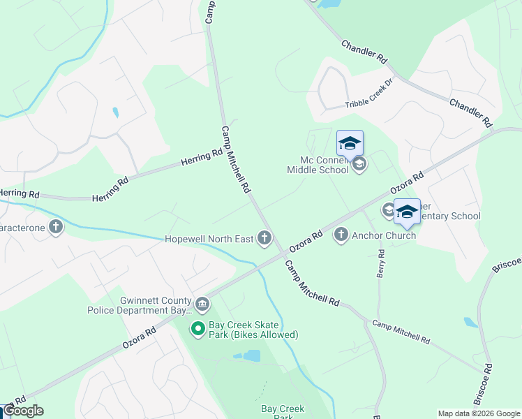 map of restaurants, bars, coffee shops, grocery stores, and more near 2670 Camp Mitchell Road in Grayson