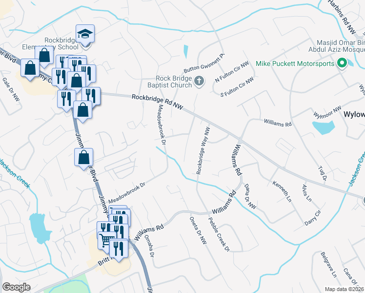 map of restaurants, bars, coffee shops, grocery stores, and more near 5948 Mark Trail Northwest in Norcross