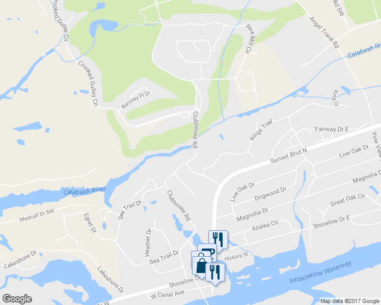 map of restaurants, bars, coffee shops, grocery stores, and more near 211 Clubhouse Road in Sunset Beach