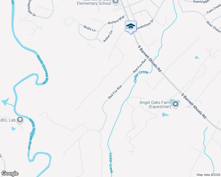 map of restaurants, bars, coffee shops, grocery stores, and more near 160 Red Fox Run in Athens