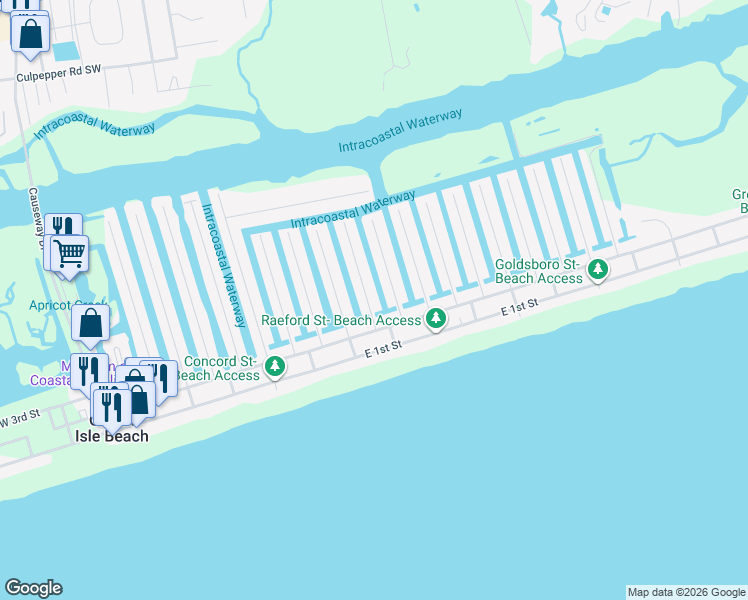 map of restaurants, bars, coffee shops, grocery stores, and more near 5 Union St in Ocean Isle Beach