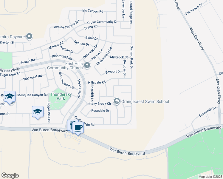 map of restaurants, bars, coffee shops, grocery stores, and more near 8729 Saranac Place in Riverside