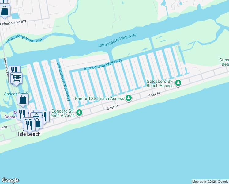 map of restaurants, bars, coffee shops, grocery stores, and more near 5 Union Street in Ocean Isle Beach