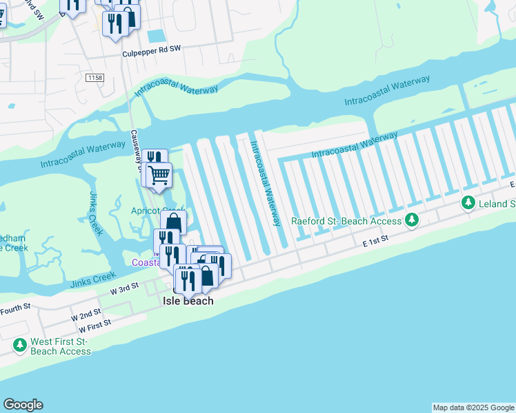 map of restaurants, bars, coffee shops, grocery stores, and more near 41 Wilmington Street in Ocean Isle Beach