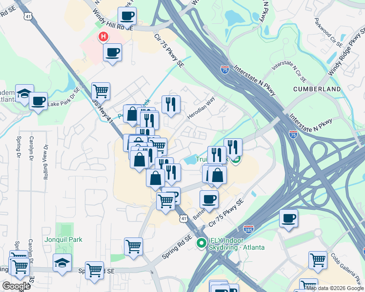 map of restaurants, bars, coffee shops, grocery stores, and more near 5000 North Lincoln Trace Avenue in Smyrna