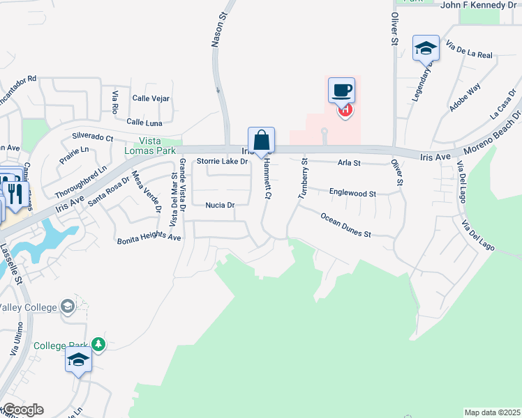 map of restaurants, bars, coffee shops, grocery stores, and more near 15715 Hammett Court in Moreno Valley