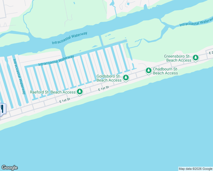 map of restaurants, bars, coffee shops, grocery stores, and more near 207 East 1st Street in Ocean Isle Beach