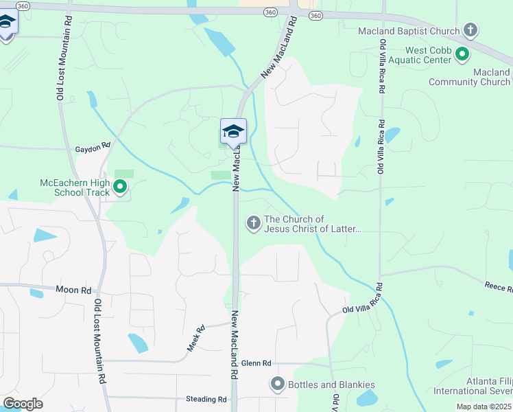 map of restaurants, bars, coffee shops, grocery stores, and more near 2530 Bethany Lane in Powder Springs