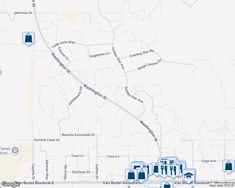 map of restaurants, bars, coffee shops, grocery stores, and more near 15730 Washington Street in Riverside