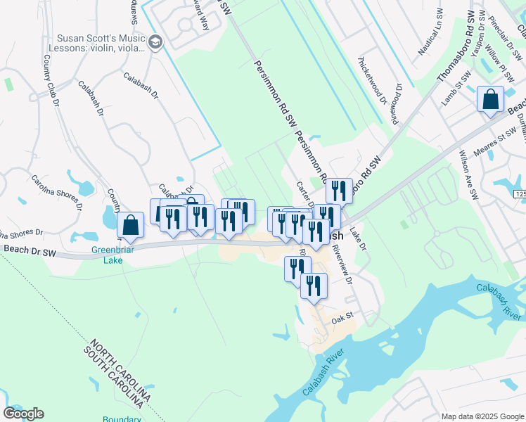 map of restaurants, bars, coffee shops, grocery stores, and more near 9920 Traders Exd in Calabash