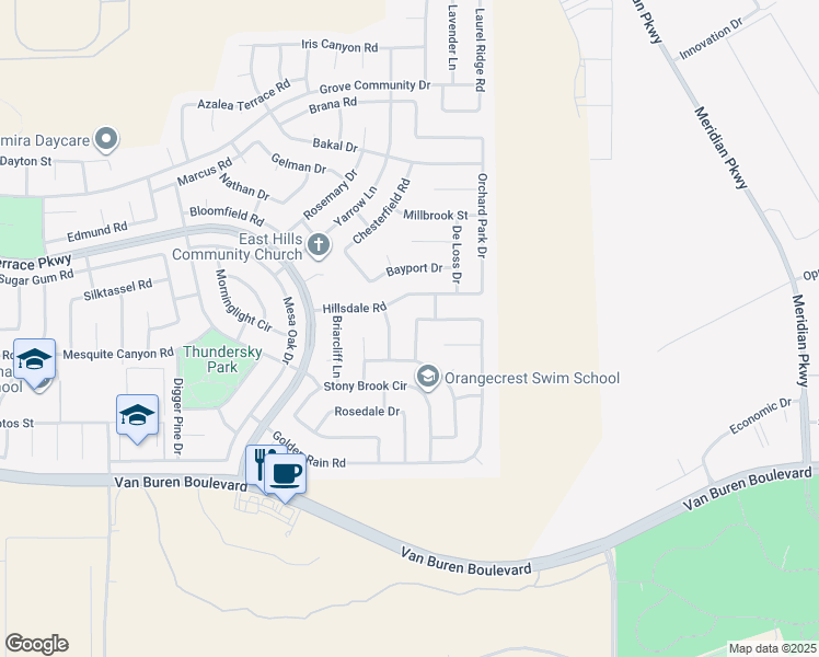 map of restaurants, bars, coffee shops, grocery stores, and more near 8721 Saranac Place in Riverside
