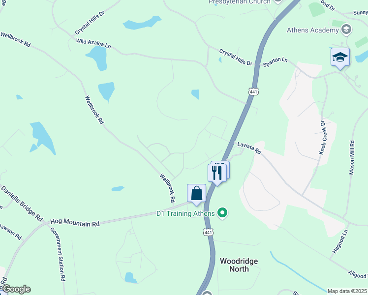 map of restaurants, bars, coffee shops, grocery stores, and more near 8021 Macon Highway in Athens