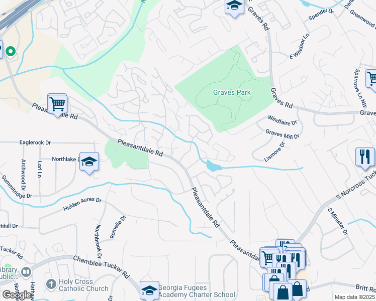 map of restaurants, bars, coffee shops, grocery stores, and more near 3468 Washington Way in Atlanta