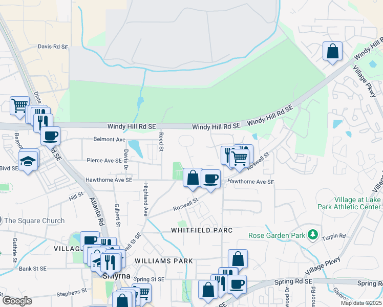 map of restaurants, bars, coffee shops, grocery stores, and more near 5026 Hawthorne Court in Smyrna