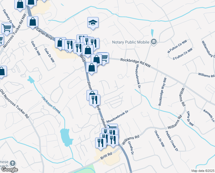 map of restaurants, bars, coffee shops, grocery stores, and more near 6030 Glacier Run in Norcross