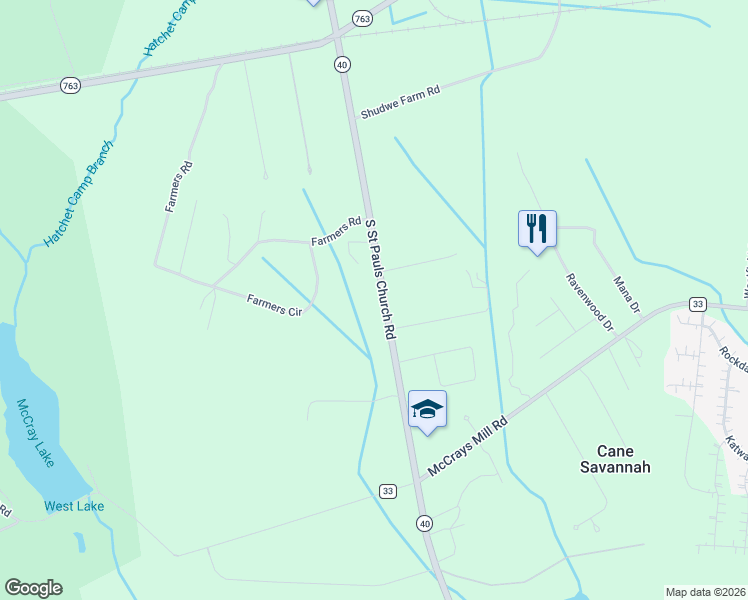 map of restaurants, bars, coffee shops, grocery stores, and more near 1010 South Saint Pauls Church Road in Sumter