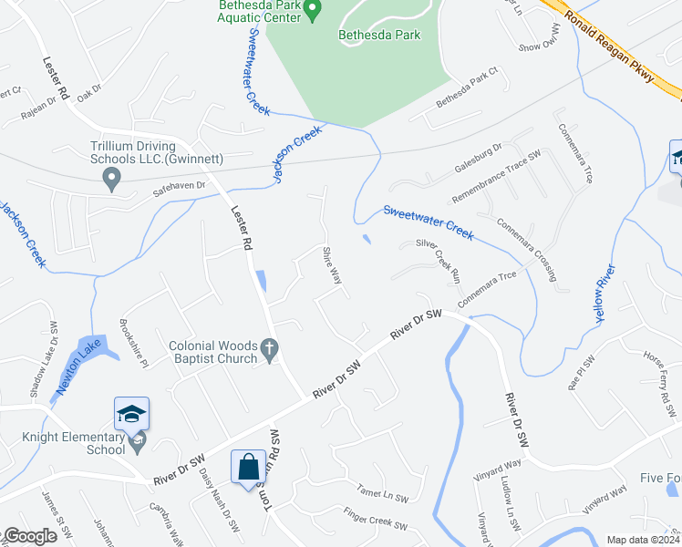 map of restaurants, bars, coffee shops, grocery stores, and more near 328 Shire Way in Lawrenceville