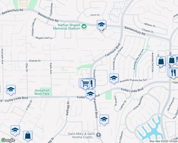 map of restaurants, bars, coffee shops, grocery stores, and more near 4718 Rapallo Plaza in Yorba Linda