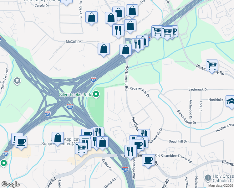 map of restaurants, bars, coffee shops, grocery stores, and more near 3393 Arbor Path Drive in Atlanta