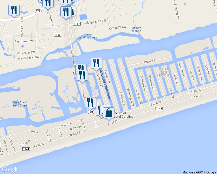map of restaurants, bars, coffee shops, grocery stores, and more near 51 Monroe Street in Ocean Isle Beach