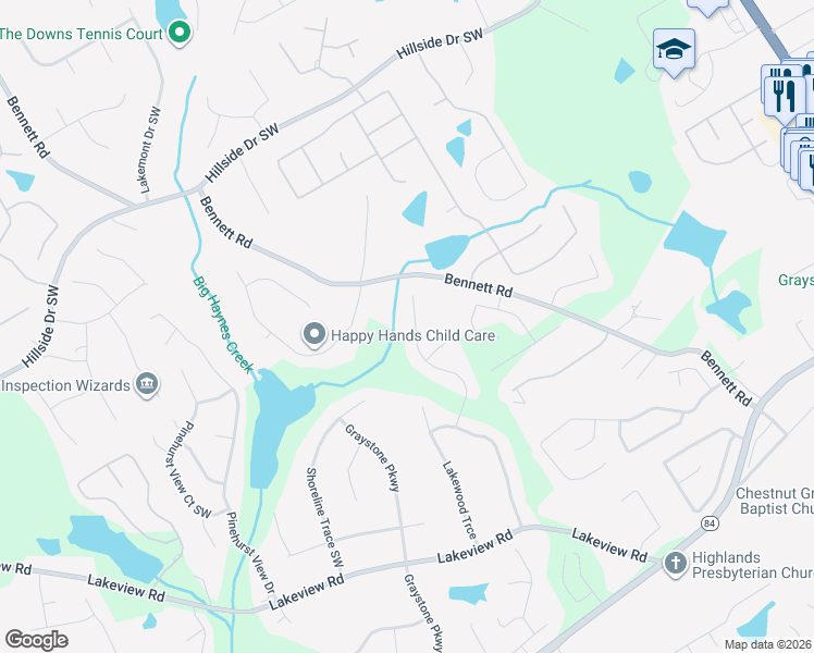 map of restaurants, bars, coffee shops, grocery stores, and more near 1763 Waterton Trail in Grayson