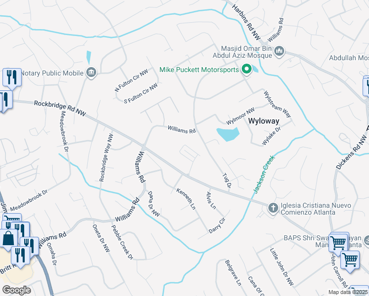 map of restaurants, bars, coffee shops, grocery stores, and more near 5830 Peltier Trace in Norcross