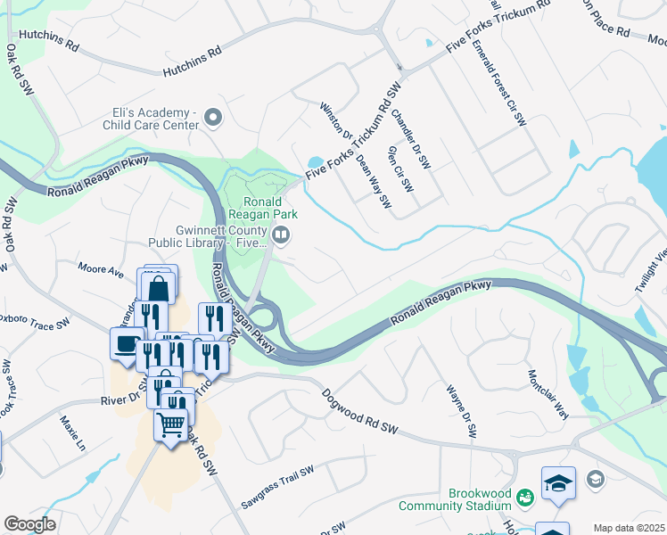 map of restaurants, bars, coffee shops, grocery stores, and more near 841 Anna Court Southwest in Lawrenceville