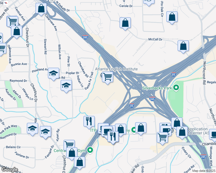 map of restaurants, bars, coffee shops, grocery stores, and more near 3980 Dekalb Technology Parkway in Atlanta