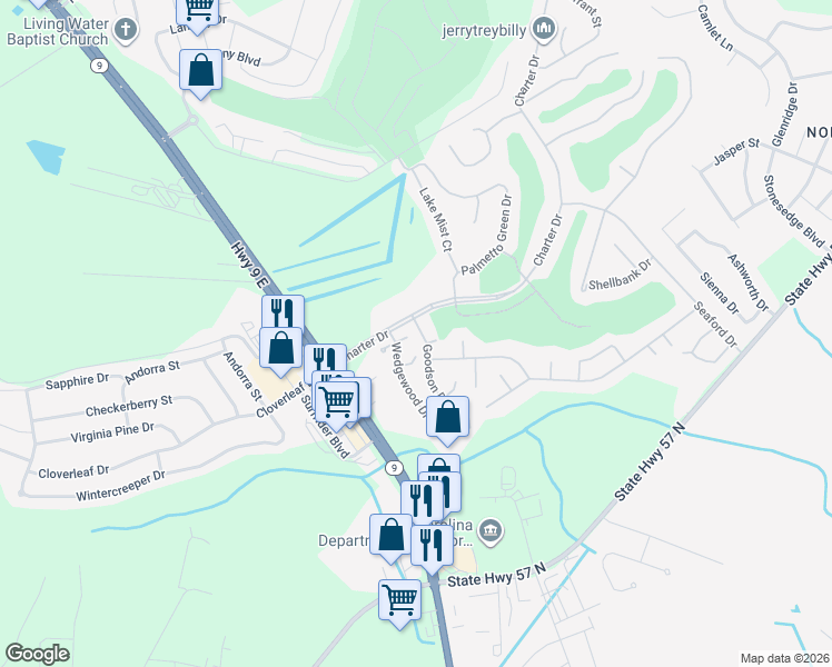 map of restaurants, bars, coffee shops, grocery stores, and more near 198 Wiltshire Court in Longs