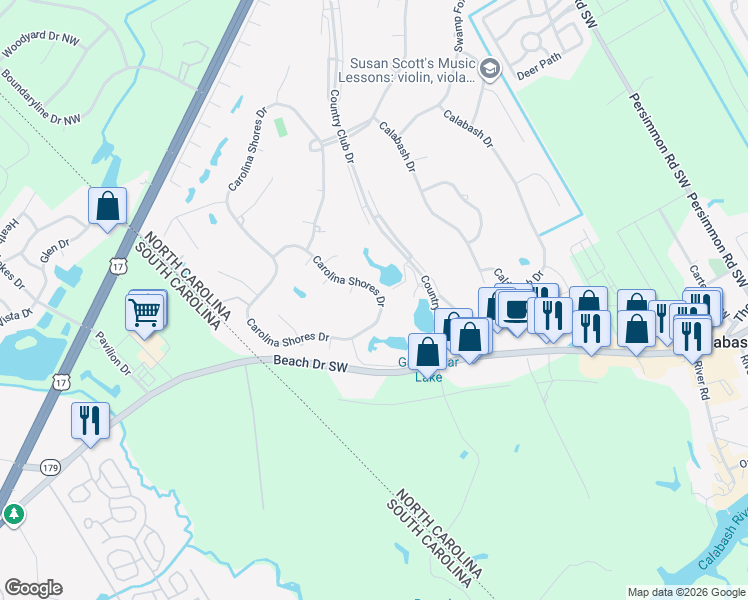 map of restaurants, bars, coffee shops, grocery stores, and more near 75 Carolina Shores Dr in Carolina Shores