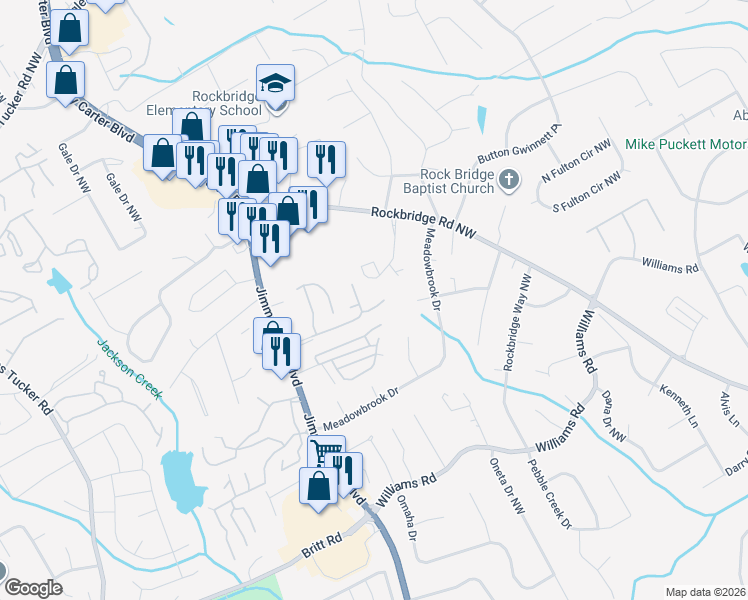 map of restaurants, bars, coffee shops, grocery stores, and more near 6059 WinterGreen Road Northwest in Norcross