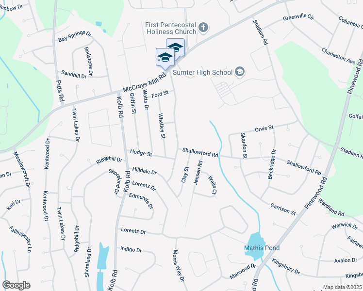 map of restaurants, bars, coffee shops, grocery stores, and more near 2641 Shallowford Road in Sumter