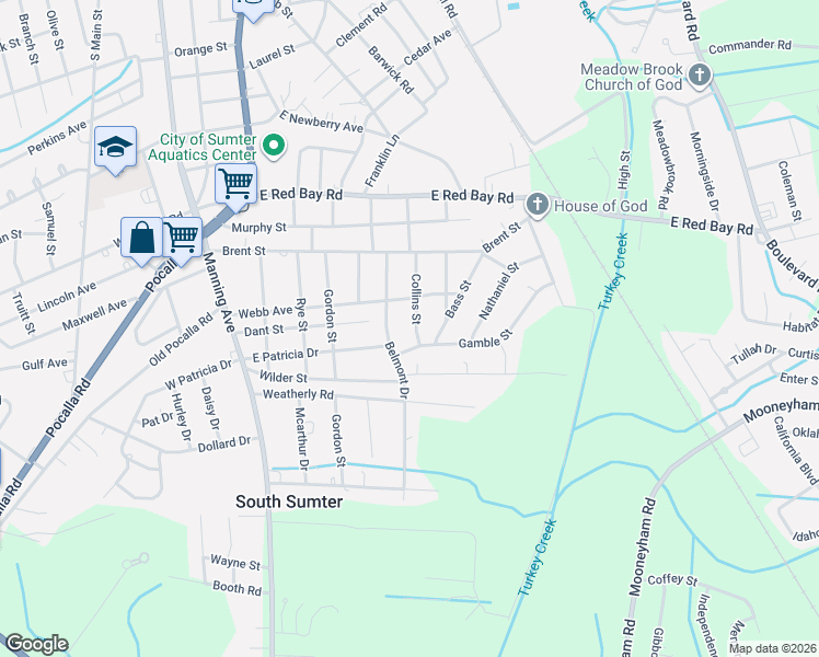 map of restaurants, bars, coffee shops, grocery stores, and more near 1035 Belmont Drive in Sumter