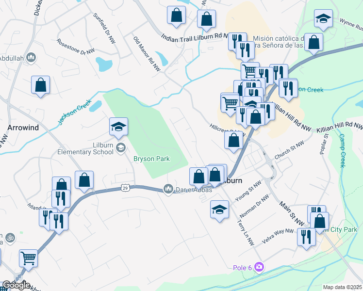 map of restaurants, bars, coffee shops, grocery stores, and more near 420 Berckman Drive Northwest in Lilburn