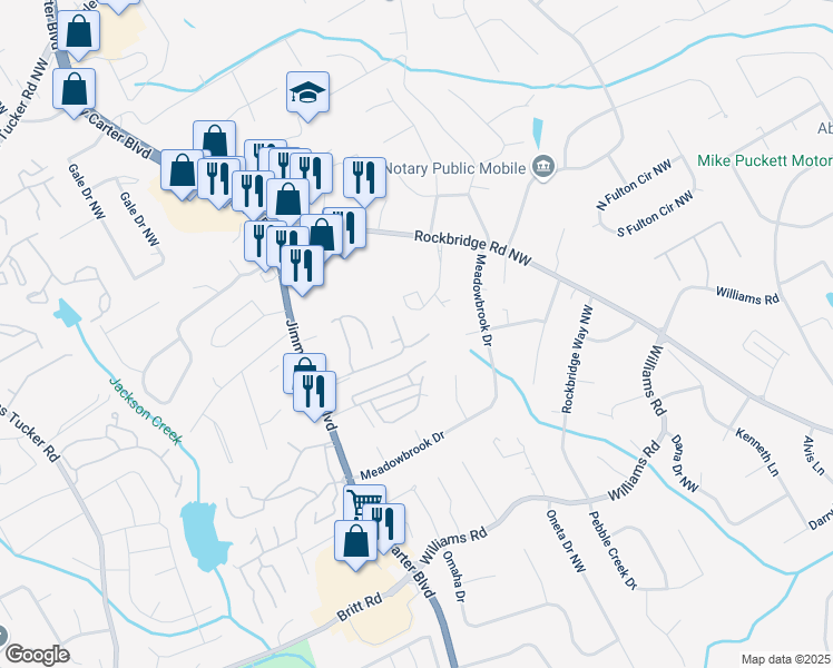 map of restaurants, bars, coffee shops, grocery stores, and more near 5950 WinterGreen Road Northwest in Norcross