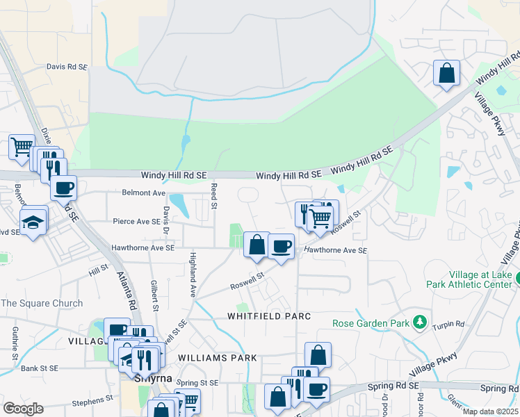 map of restaurants, bars, coffee shops, grocery stores, and more near 5026 Hawthorne Court in Smyrna