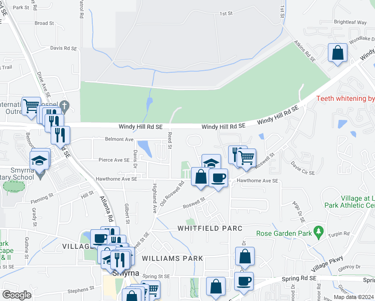 map of restaurants, bars, coffee shops, grocery stores, and more near 5026 Hawthorne Court in Smyrna