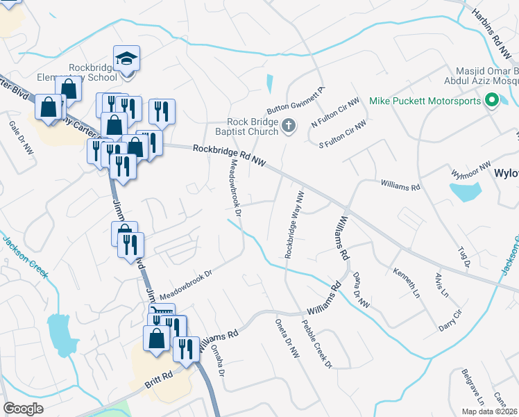 map of restaurants, bars, coffee shops, grocery stores, and more near 5948 Mark Trail Northwest in Norcross