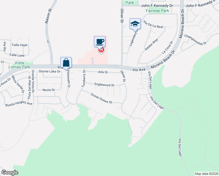 map of restaurants, bars, coffee shops, grocery stores, and more near 15664 Biarritz Court in Moreno Valley
