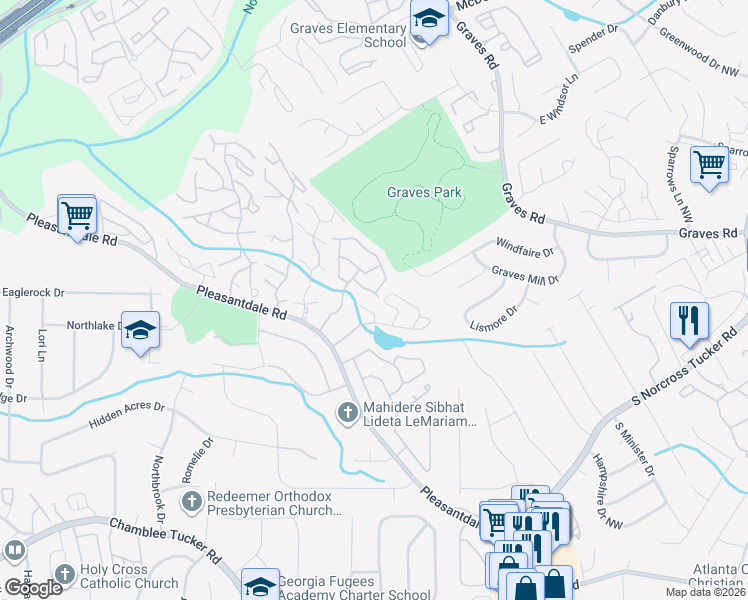 map of restaurants, bars, coffee shops, grocery stores, and more near 3924 Wolcott Circle in Doraville