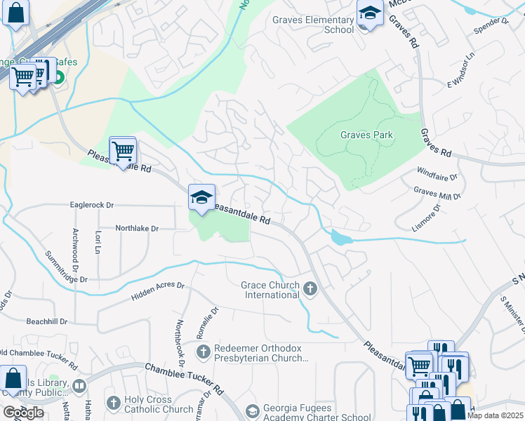 map of restaurants, bars, coffee shops, grocery stores, and more near in DeKalb County