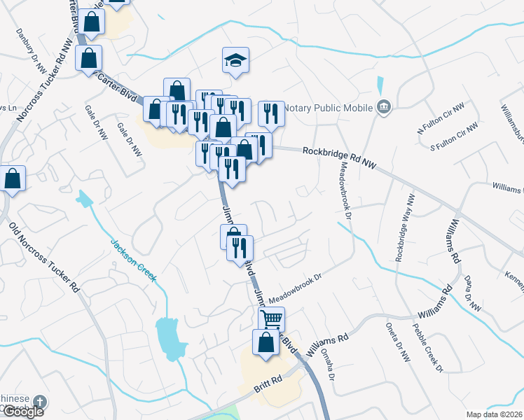 map of restaurants, bars, coffee shops, grocery stores, and more near 6030 Glacier Run in Norcross