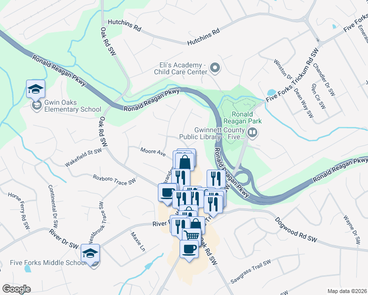 map of restaurants, bars, coffee shops, grocery stores, and more near 2908 Kelly Court in Lawrenceville