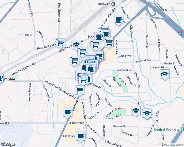 map of restaurants, bars, coffee shops, grocery stores, and more near 3468 Raymond Drive in Doraville