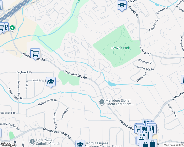 map of restaurants, bars, coffee shops, grocery stores, and more near 3475 Pleasantbrook Village Lane in Atlanta