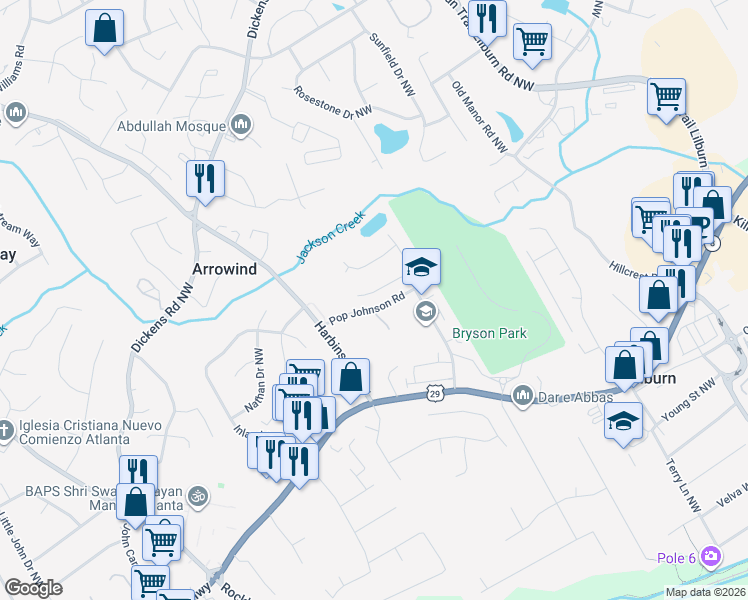 map of restaurants, bars, coffee shops, grocery stores, and more near 5240 Sterling Trace Court Northwest in Lilburn