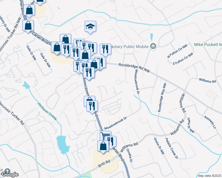 map of restaurants, bars, coffee shops, grocery stores, and more near 6027 WinterGreen Road Northwest in Norcross