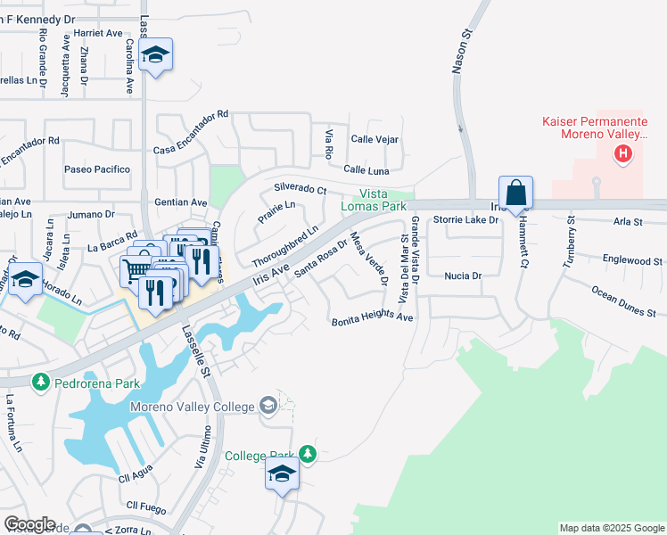 map of restaurants, bars, coffee shops, grocery stores, and more near 26482 Avenida De La Paz in Moreno Valley