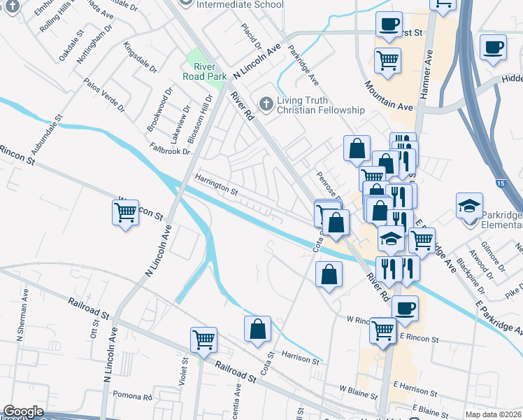 map of restaurants, bars, coffee shops, grocery stores, and more near 677 Savi Drive in Corona