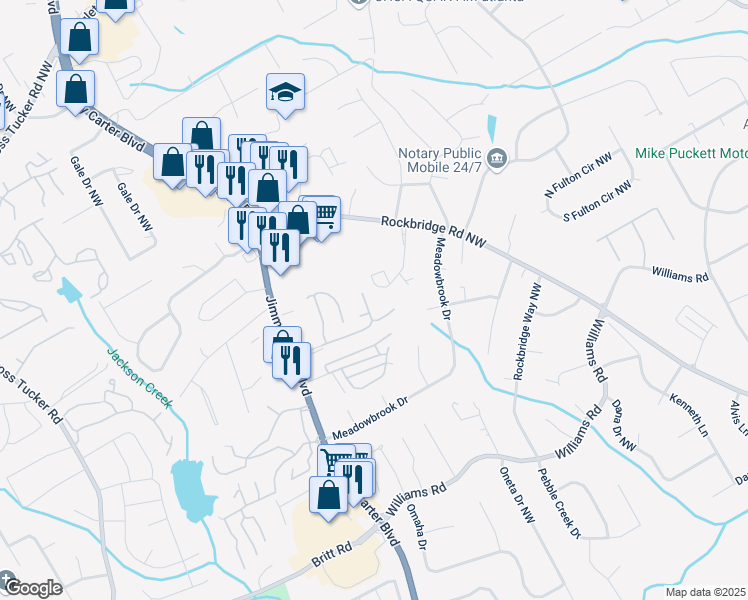 map of restaurants, bars, coffee shops, grocery stores, and more near 5970 WinterGreen Road Northwest in Norcross